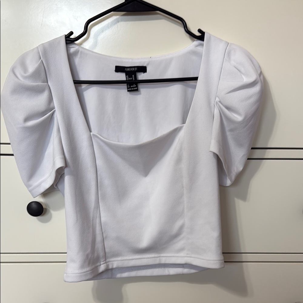 Forever 21 White Puff Sleeve Crop Top
